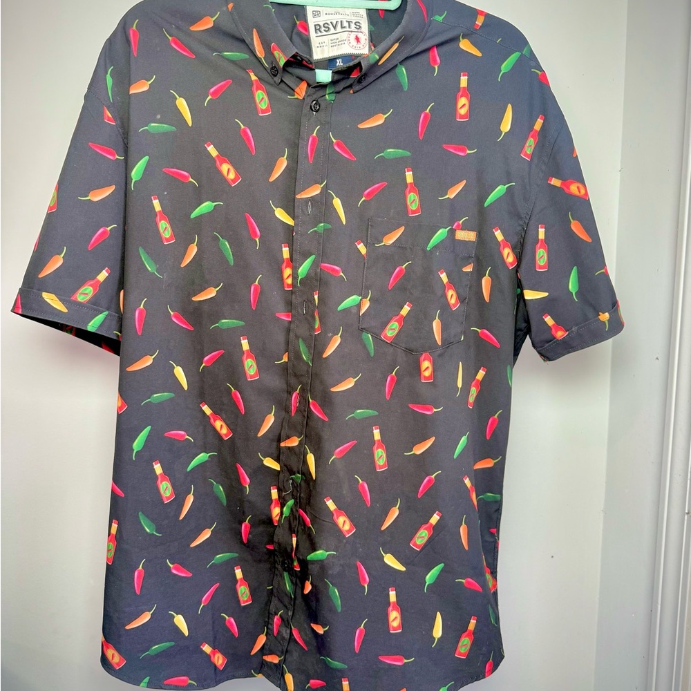RSVLTS Men's Gray Shirt with Colorful Hot Sauce Pattern
